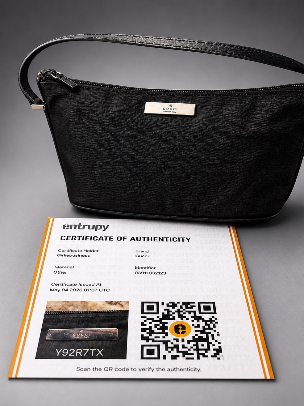 Authentic Gucci Black Canvas Pouch Bag With Leather Trim Cert Of Authenticity